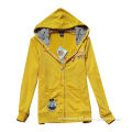 Ladies' fashion vintage full zip slim fit hoody sweatshirt with yellow color